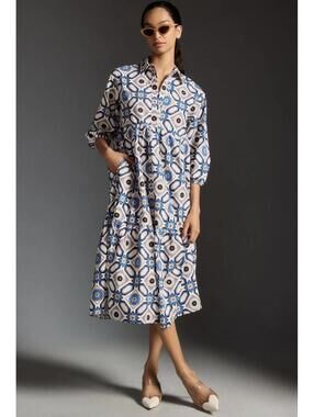 Anthropologie, NWT, Bettina Tiered Shirt Dress by Maeve - Sapphire, Size XL